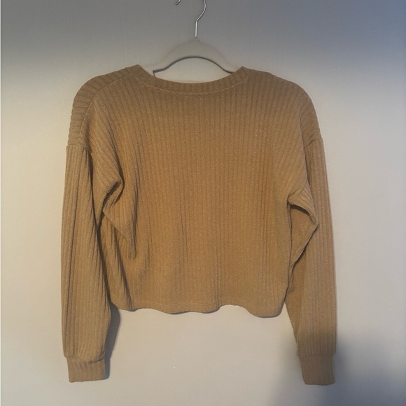 Aritzia Wilfred Free Rudko Cropped Long Sleeve Ribbed Sweater Small Tan Brown - Picture 4 of 6